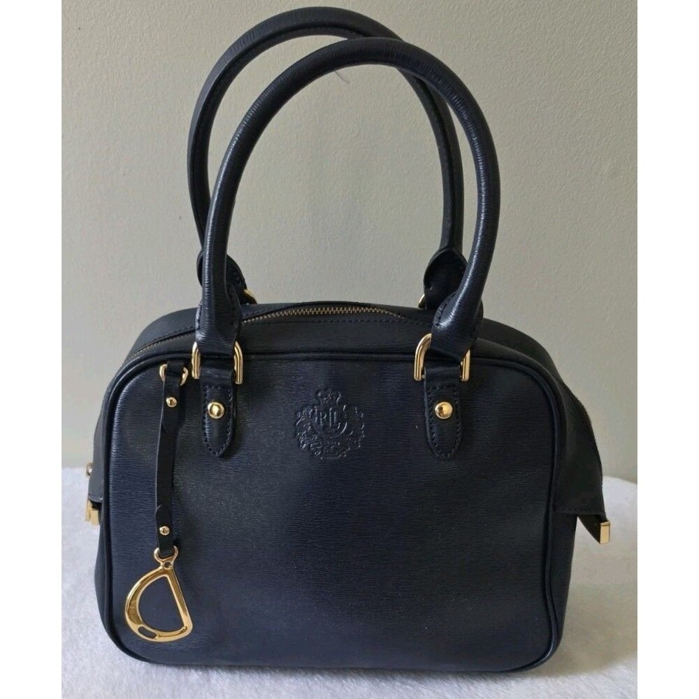 Lauren Ralph Lauren Sloan Street Dome Satchel Blue Textured Leather Old Money - Picture 1 of 14
